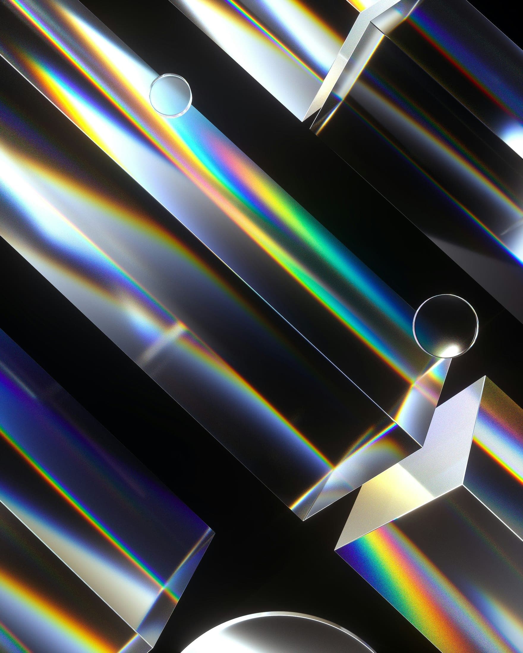Prismes décomposant la lumière en spectre coloré.